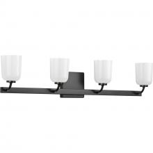 Progress P300283-031 - Moore Collection Four-Light Matte Black White Opal Glass Luxe Bath Vanity Light