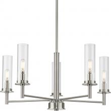 Progress P400251-009 - Kellwyn Collection Five-Light Brushed Nickel and Clear Glass Transitional Style Chandelier Light