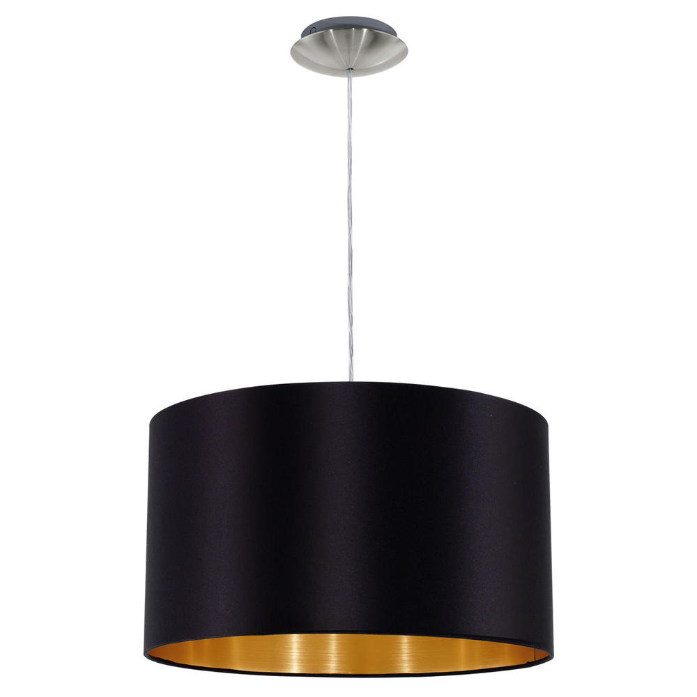 1x60W Pendant With Satin Nickel Finish & Black & Gold Shade