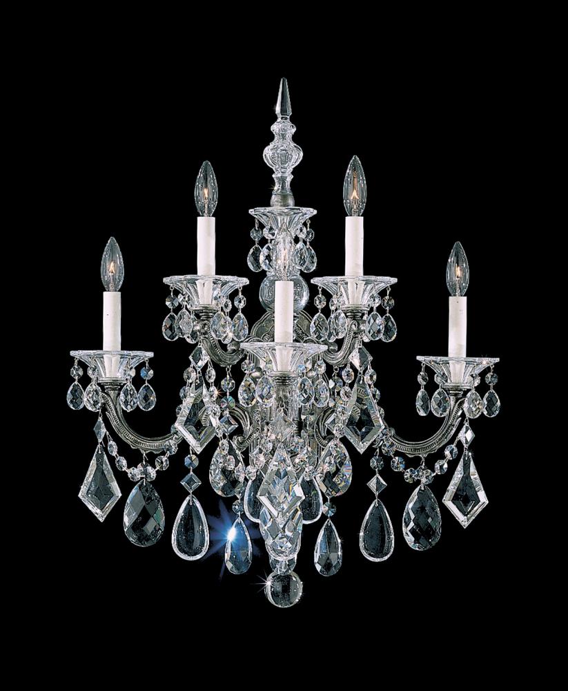 La Scala 5 Light 120V Wall Sconce in Antique Silver with Clear Radiance Crystal