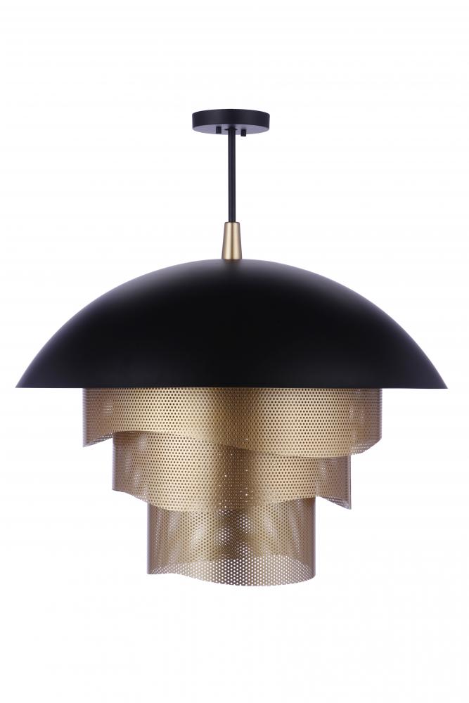 31.25 Dia Sculptural Statement Dome Pendant with Perforated Metal Shades in Flat Black/Matte Gold