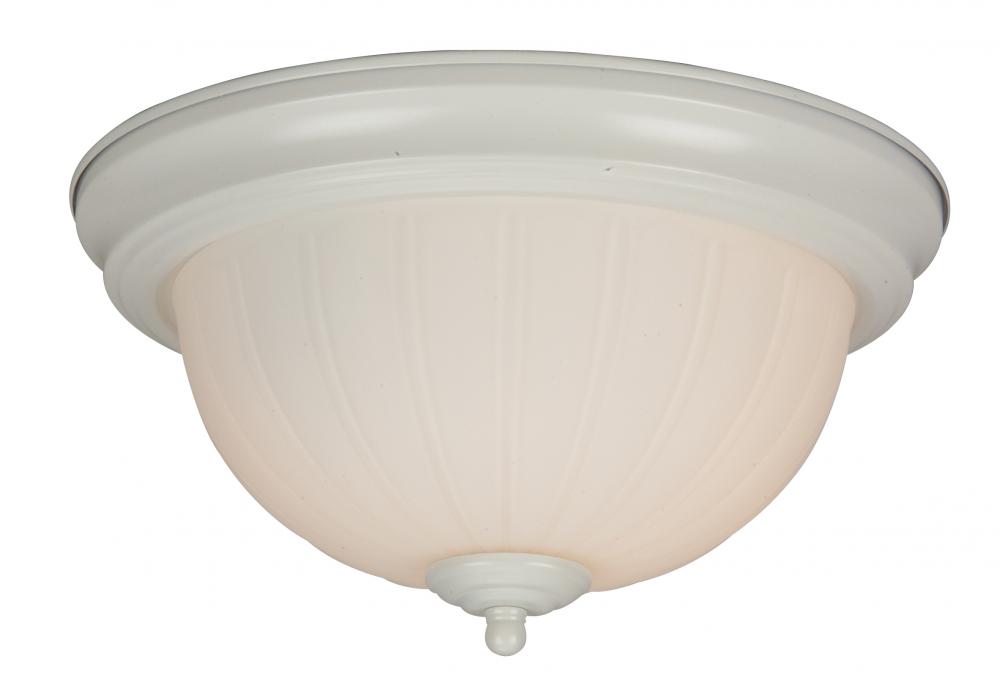 Two Light White Frosted Melon Glass Bowl Flush Mount