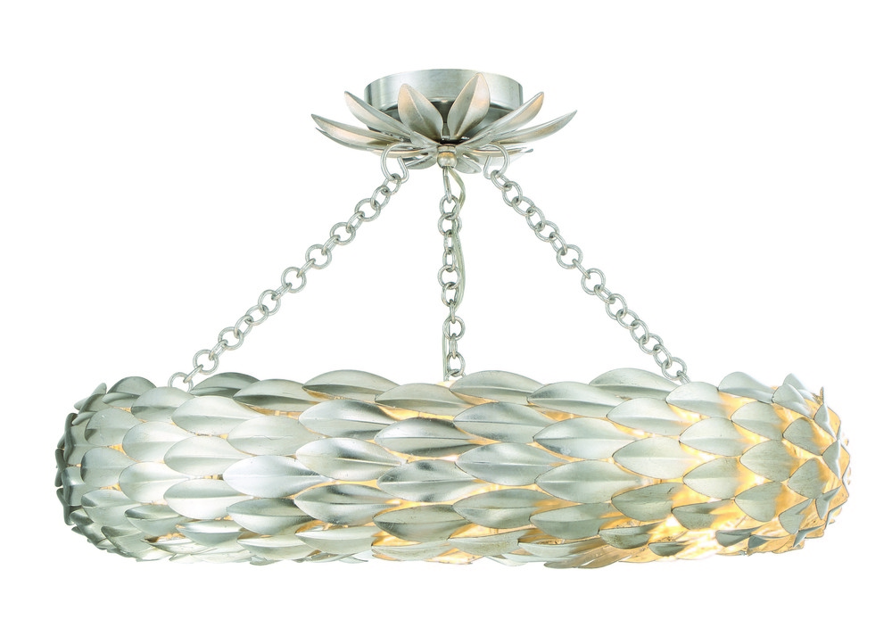 Broche 6 Light Antique Silver Semi Flush Mount