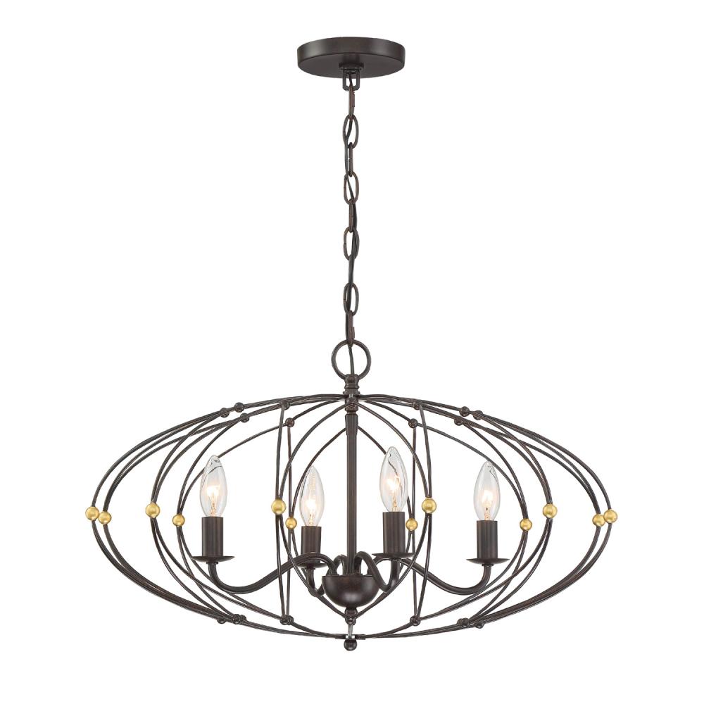 Zucca 4 Light English Bronze + Antique Gold Chandelier