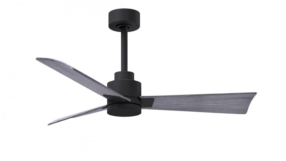 Alessandra 3-blade transitional ceiling fan in matte black finish with Barn Wood blades. Optimized