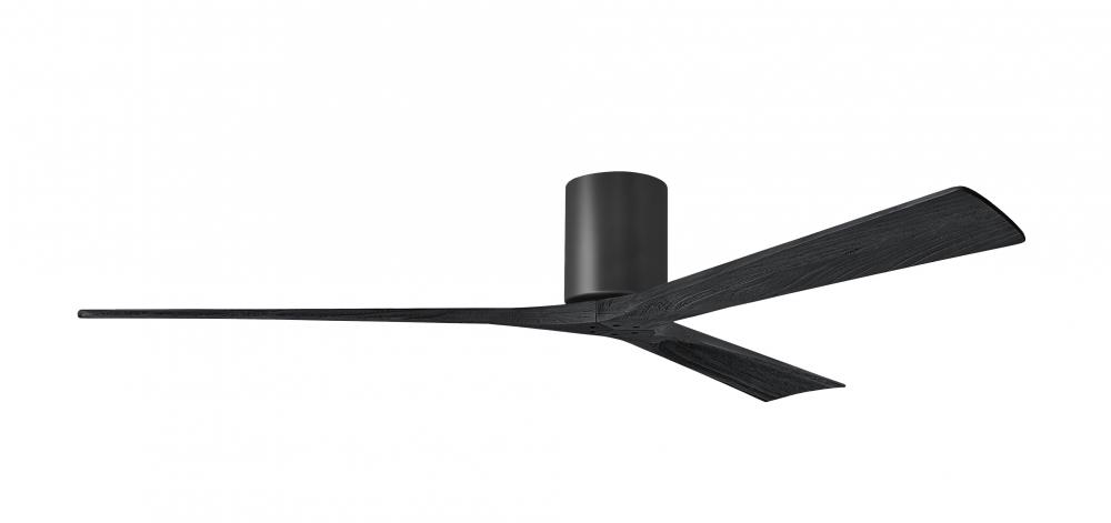 Irene-3H three-blade flush mount paddle fan in Matte Black finish with 72” solid matte black woo