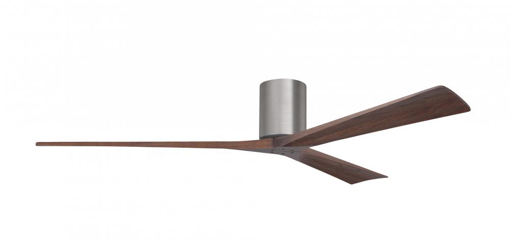 Irene-3H three-blade flush mount paddle fan in Brushed Pewter finish with 72” solid walnut tone