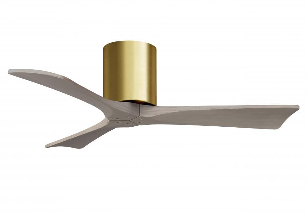 Irene-3H three-blade flush mount paddle fan in Brushed Brass finish with 42” Gray Ash tone blade