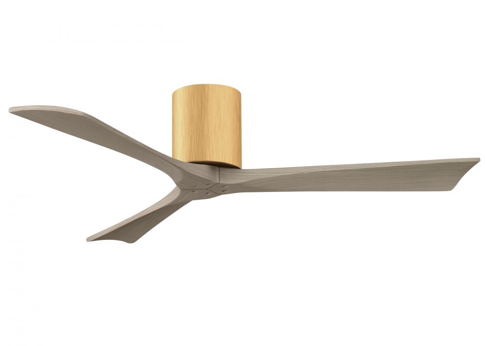 Irene-3H three-blade flush mount paddle fan in Brushed Brass finish with 52” Gray Asht tone blad