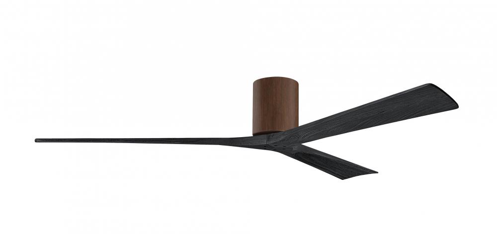 Irene-3H three-blade flush mount paddle fan in Walnut finish with 72” solid matte black wood bla