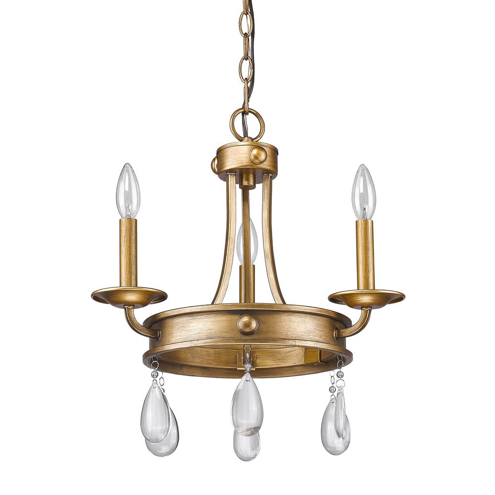 Krista Indoor 3-Light Mini Chandelier W/Crystal Pendants In Antique Gold