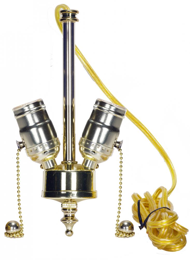 Medium Base 2-Light Pull Chain Cluster With Solid Brass Socket; Polished Brass Finish; 84" SPT-1