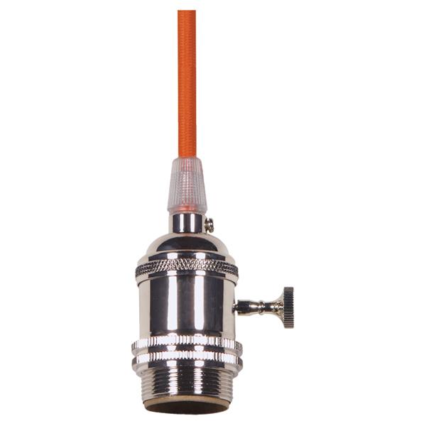 Medium base lampholder; 4pc. Solid brass; prewired; On/Off; Uno ring; 10ft. 18/2 SVT Orange Cord;