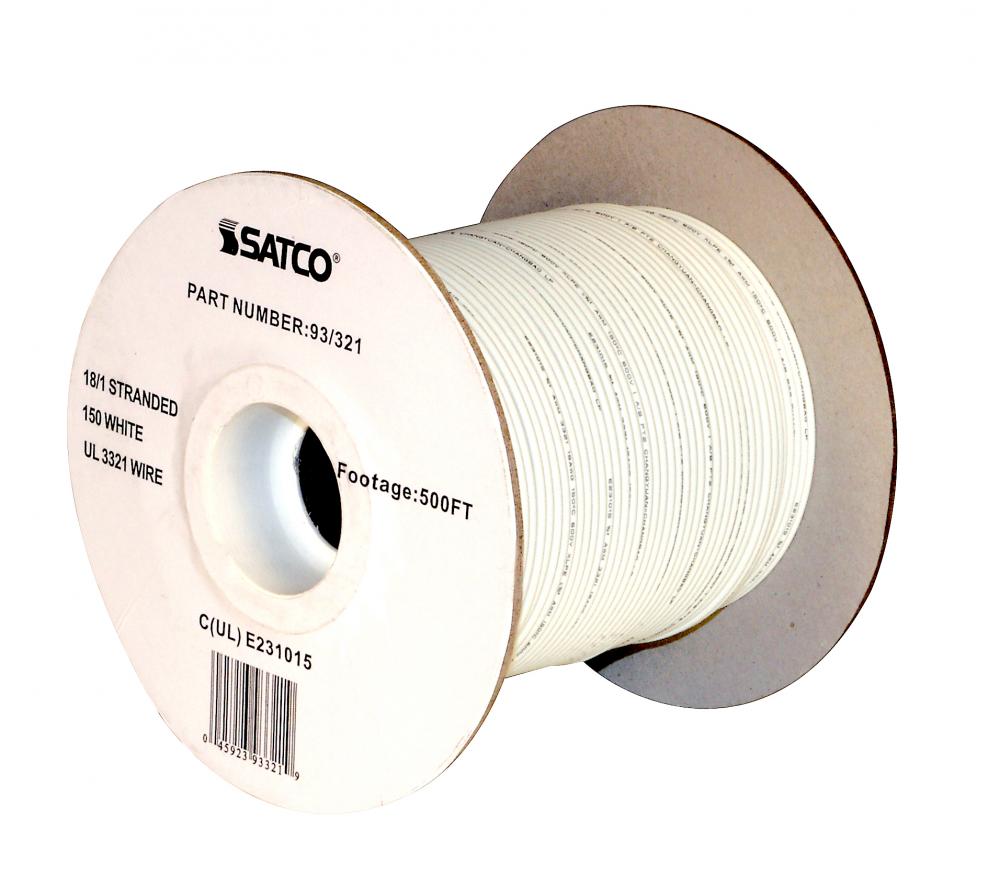 Lighting Bulk Wire; 18/1 Stranded AWM UL 3321 150C; 500 Foot/Spool; White