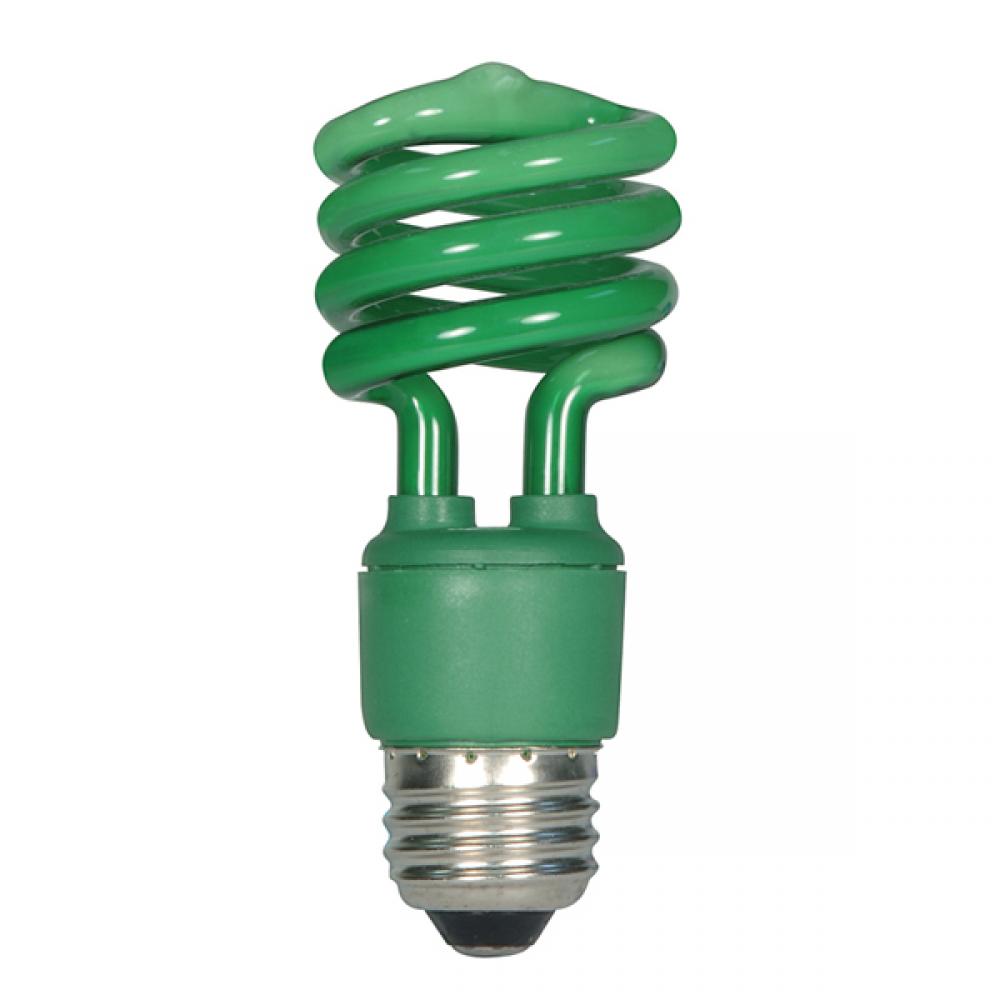 13 Watt; Mini Spiral Compact Fluorescent; Green; Medium base; 120 Volt