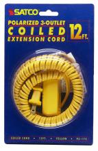 Satco Products Inc. 93/175 - 12 Foot Coiled (Extended) Extension Cord; Yellow Finish; 16/2 SPT-2; 13A-125V-1625W Rating