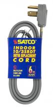 Satco Products Inc. 93/5028 - 6 Foot, 3 Wire Heavy Duty Replacement Dryer Cord; 10-3 SRDT Gray Flat; Indoor Use Only;