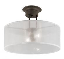 Trans Globe 3927 - Two Light Rubbed Oil Bronze Clear Ribbed Outer, Frosted Inner Glass Drum Shade Semi-Flush Mount