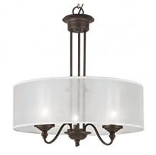Trans Globe 3928 - Three Light Rubbed Oil Bronze Clear Ribbed Outer, Frosted Inner Glass Drum Shade Chandelier