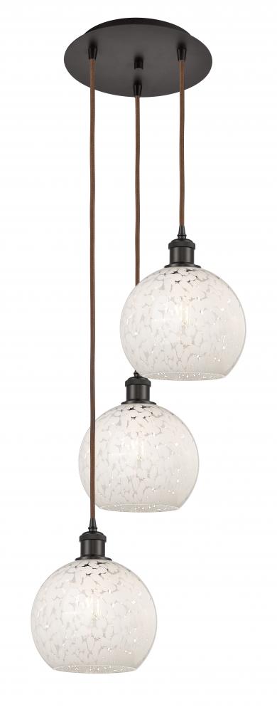 White Mouchette - 3 Light - 15 inch - Oil Rubbed Bronze - Cord Hung - Multi Pendant