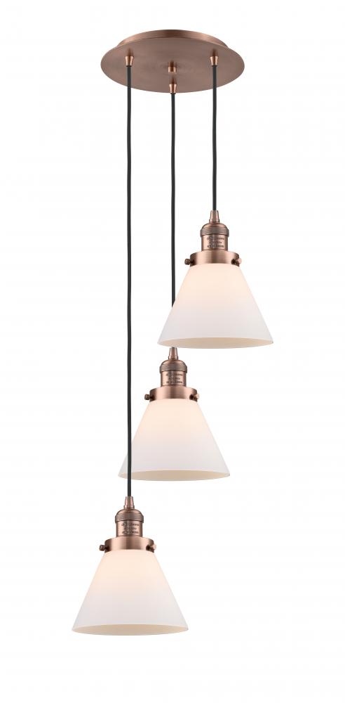 Cone - 3 Light - 14 inch - Antique Copper - Cord hung - Multi Pendant