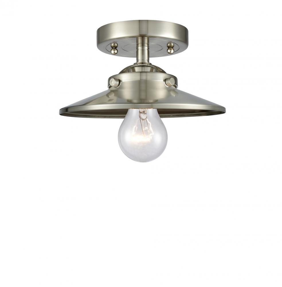 Railroad - 1 Light - 8 inch - Brushed Satin Nickel - Semi-Flush Mount