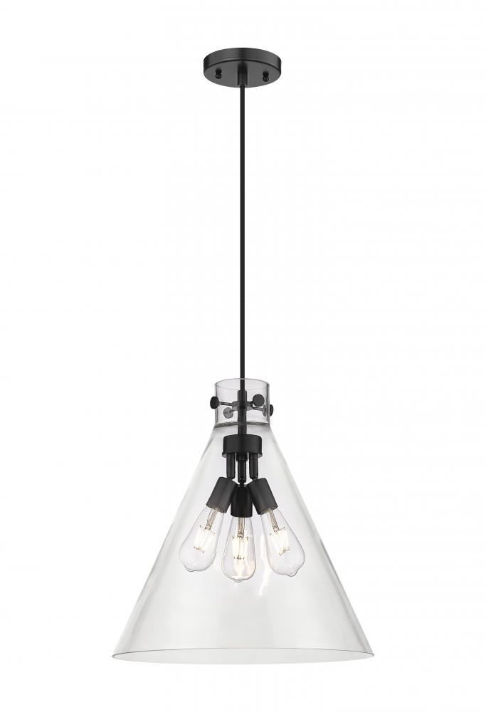 Newton Cone - 3 Light - 18 inch - Matte Black - Cord hung - Pendant