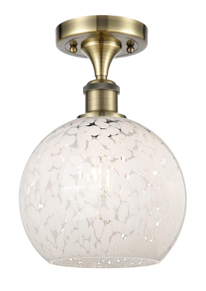 White Mouchette - 1 Light - 8 inch - Antique Brass - Semi-Flush Mount