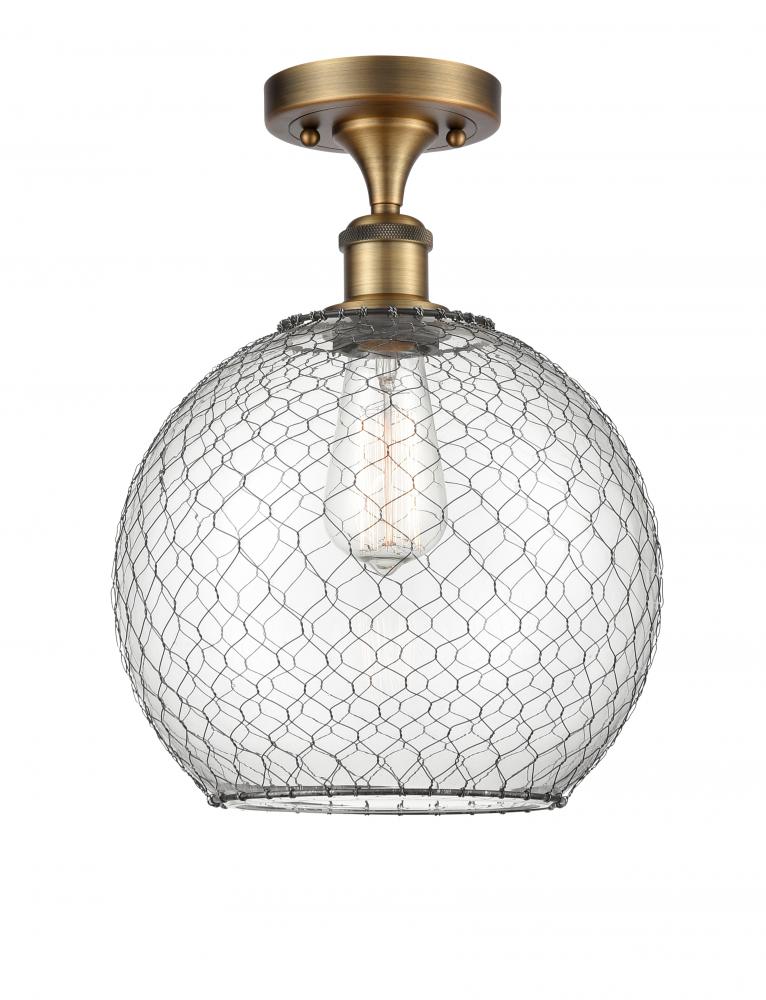 Farmhouse Chicken Wire - 1 Light - 10 inch - Brushed Brass - Semi-Flush Mount