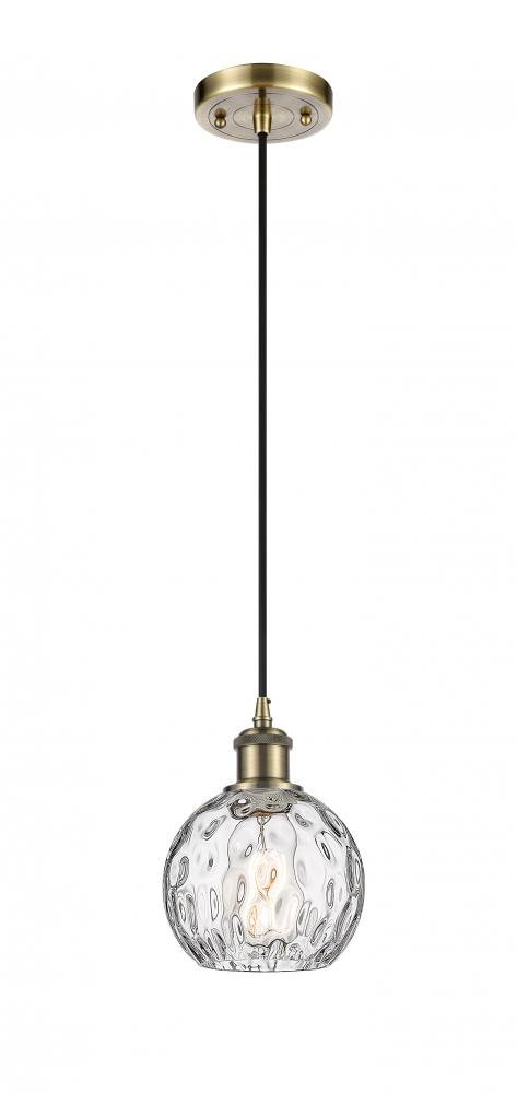 Athens Water Glass - 1 Light - 6 inch - Antique Brass - Cord hung - Mini Pendant