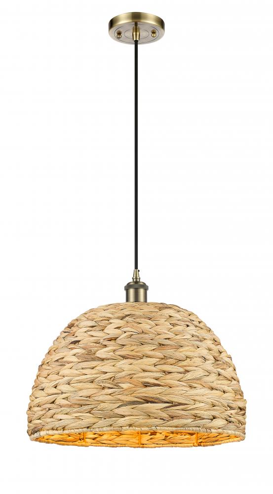 Woven Rattan - 1 Light - 16 inch - Antique Brass - Mini Pendant