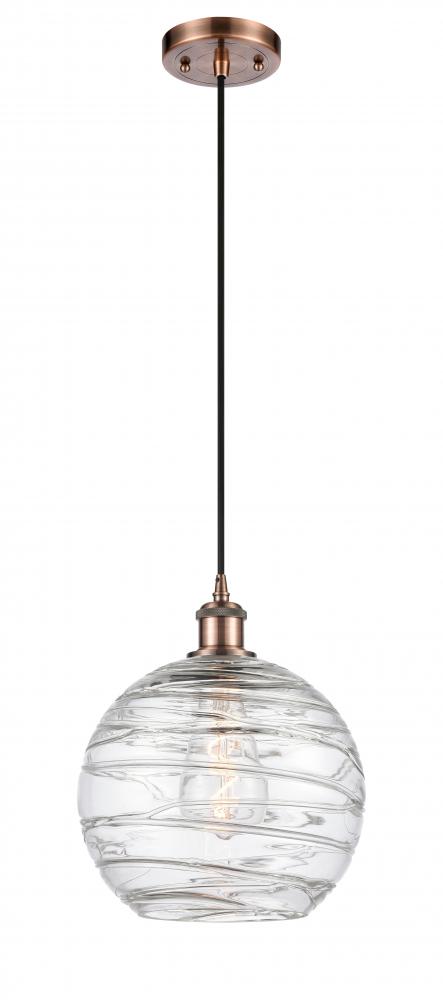 Athens Deco Swirl - 1 Light - 10 inch - Antique Copper - Cord hung - Mini Pendant