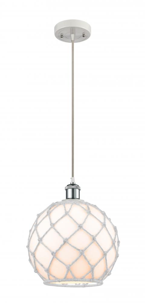 Farmhouse Rope - 1 Light - 10 inch - White Polished Chrome - Cord hung - Mini Pendant