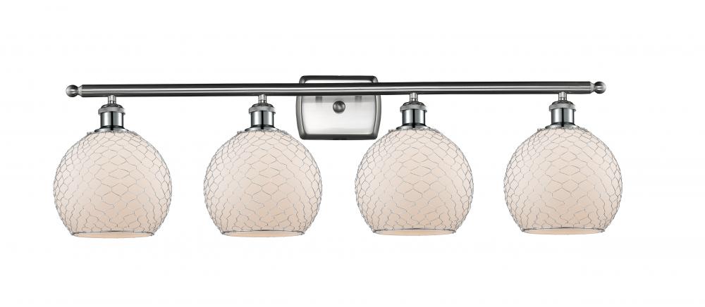 Farmhouse Chicken Wire - 4 Light - 38 inch - Brushed Satin Nickel - Bath Vanity Light