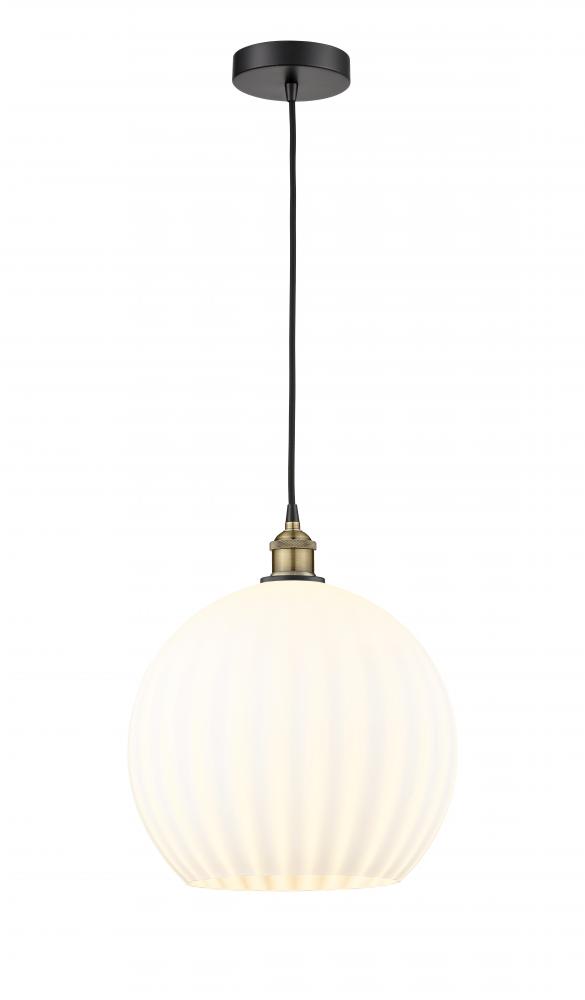 White Venetian - 1 Light - 14 inch - Black Antique Brass - Cord Hung - Pendant