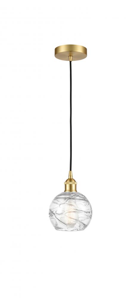 Athens Deco Swirl - 1 Light - 6 inch - Satin Gold - Cord hung - Mini Pendant