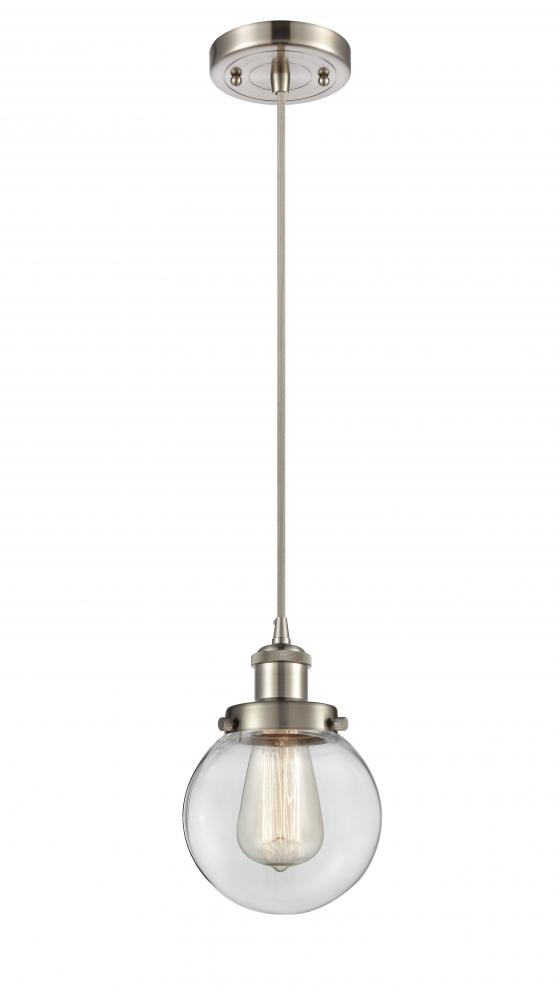 Beacon - 1 Light - 6 inch - Brushed Satin Nickel - Cord hung - Mini Pendant