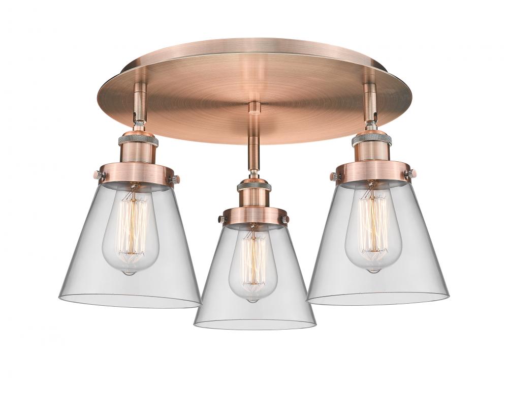 Cone - 3 Light - 18 inch - Antique Copper - Flush Mount