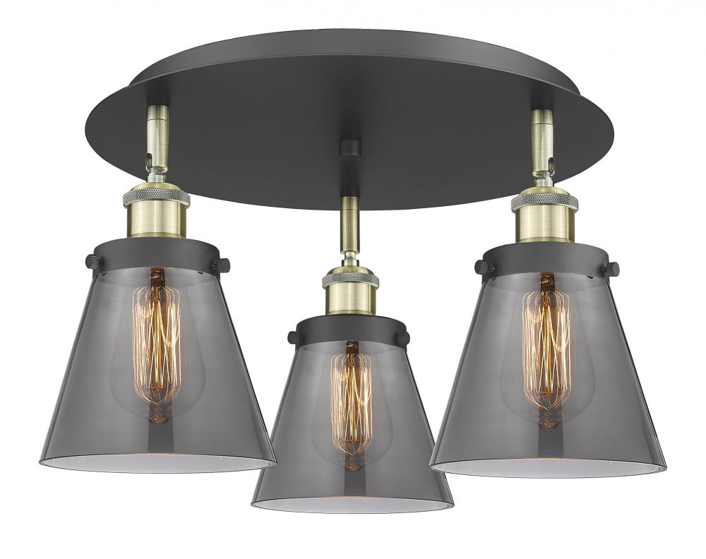 Cone - 3 Light - 18 inch - Black Antique Brass - Flush Mount