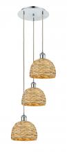 Innovations Lighting 113B-3P-PC-RBD-8-NAT - Woven Rattan - 3 Light - 15 inch - Polished Chrome - Cord hung - Multi Pendant