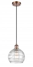 Innovations Lighting 516-1P-AC-G1213-8-LED - Athens Deco Swirl - 1 Light - 8 inch - Antique Copper - Cord hung - Mini Pendant