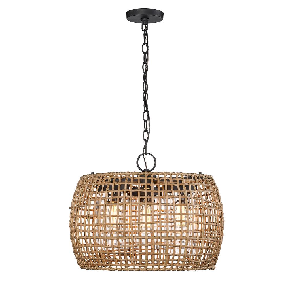 Piper 3 Light Pendant - Outdoor in Natural Black with Maple All-Weather Wicker Shade