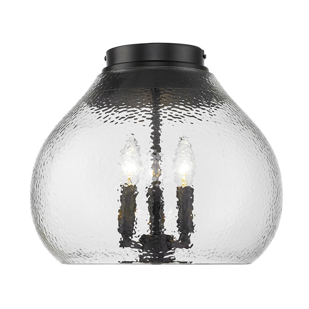 Ariella BLK 3 Light Flush Mount in Matte Black with Hammered Clear Glass Shade