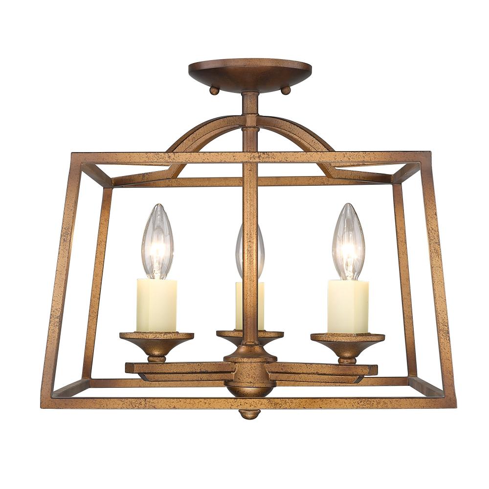 Athena 3 Light Semi-Flush in Grecian Gold