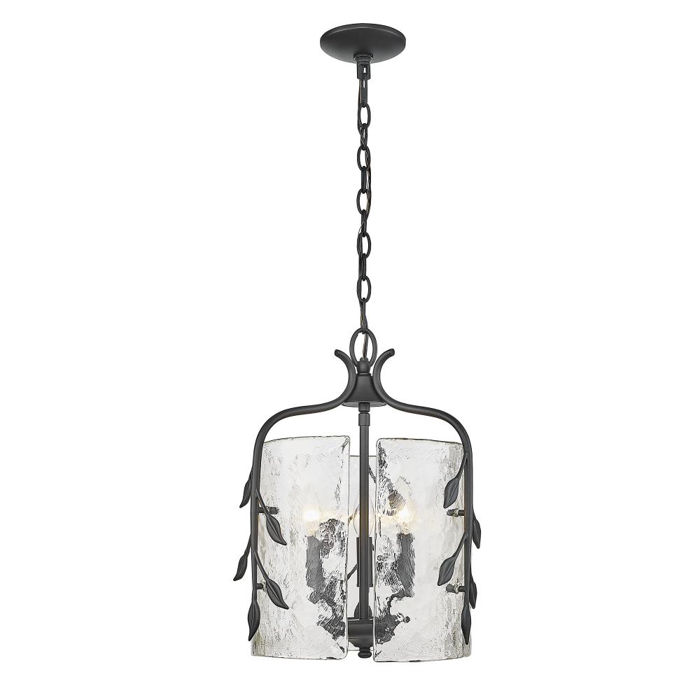 Calla 3 Light Pendant in Natural Black with Hammered Water Glass Shade