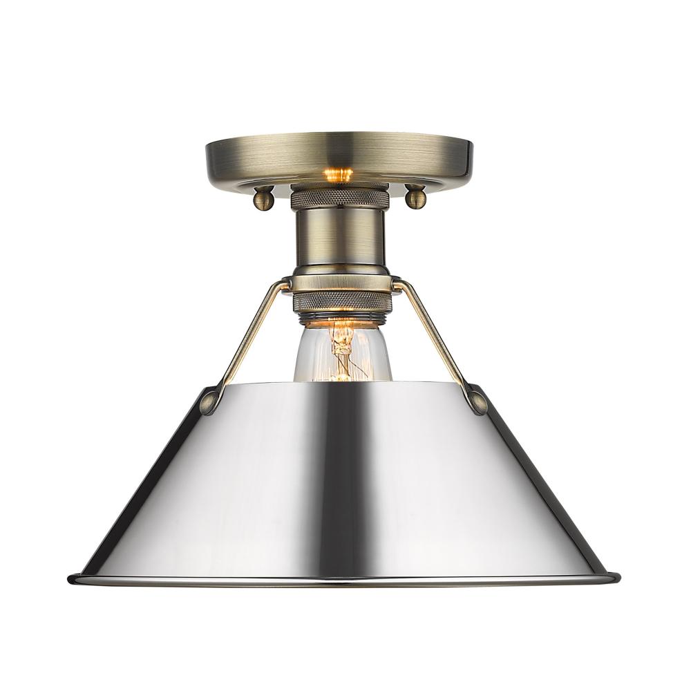 Orwell AB Flush Mount in Aged Brass with Chrome shade