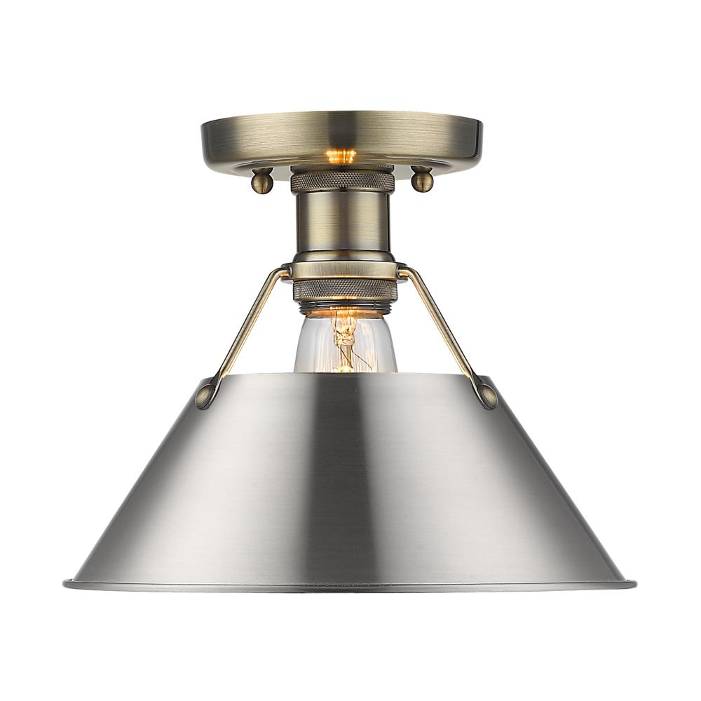 Orwell AB Flush Mount in Aged Brass with Pewter shade
