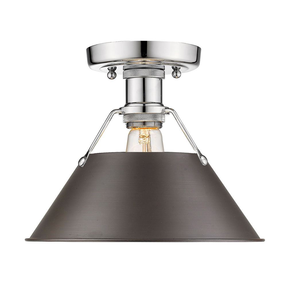 Orwell CH Flush Mount in Chrome with Rubbed Bronze shade