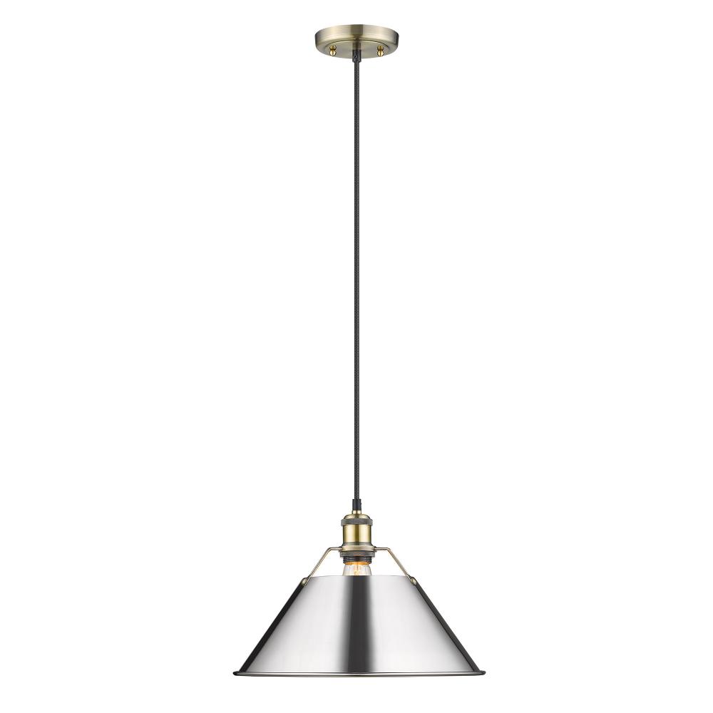 Orwell AB Large Pendant - 14" in Aged Brass with Chrome shade