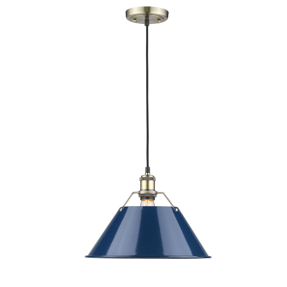 Orwell AB Large Pendant - 14" in Aged Brass with Matte Navy shade